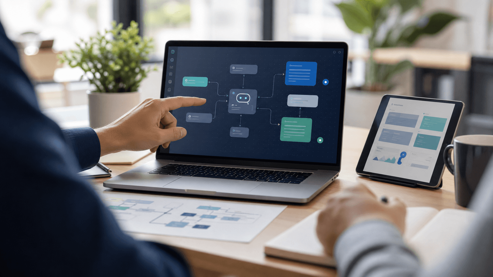 Abstimmung eines KI-Workflows an einem Laptop